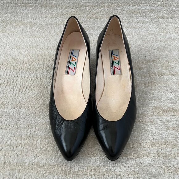 Vintage Jazz Black Leather Kitten Heel Shoes 7 Made in Spain - Picture 2 of 11